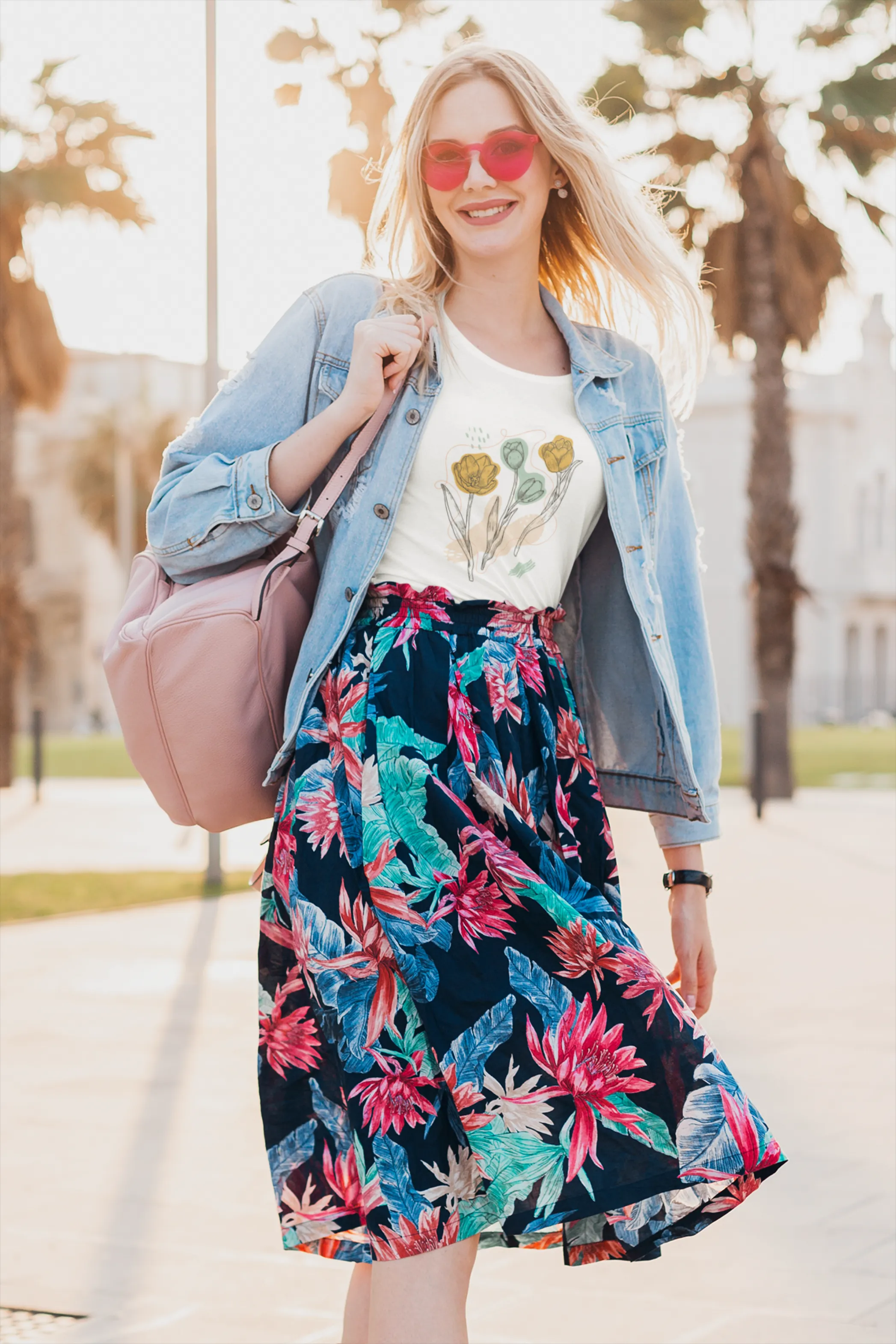 Organic Tulip Printed Scoop Neck T-shirt for women
